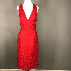 Monique Llullier Red Jacquard Cocktail Dress 14